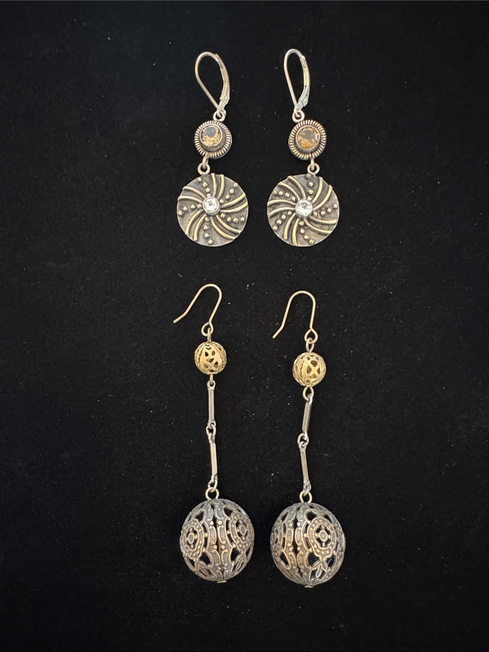 Bundle of 2 Bronze-Tone Bohemian Dangle Earrings